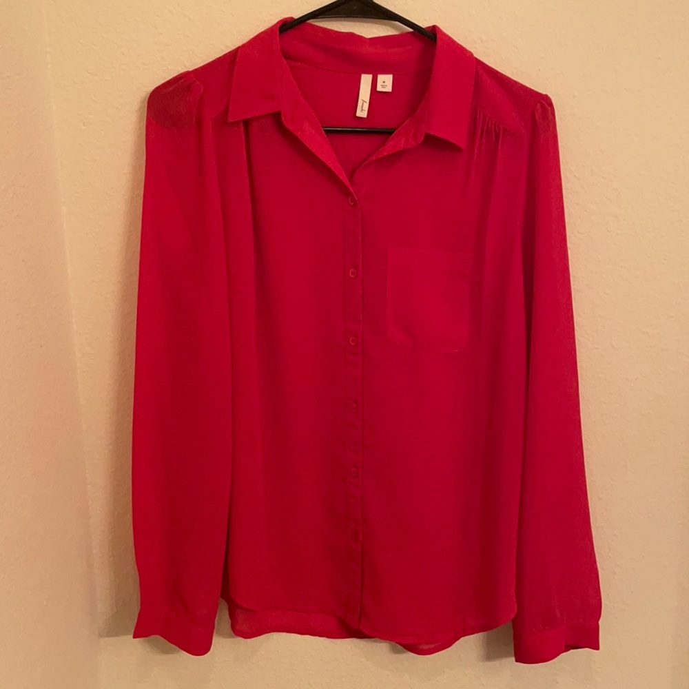 Red Anthropologie button down.